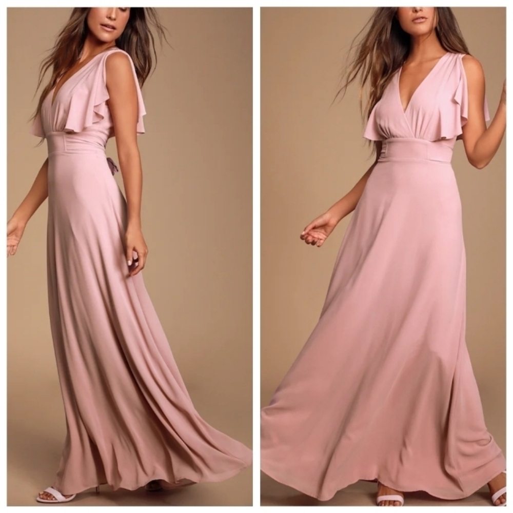Lulus Dearly Loved Mauve Flutter Sleeve Maxi Dress Size M NWT